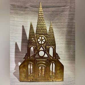 Vintage Brass Silhouette Church Candle Holder  11” Taiwan